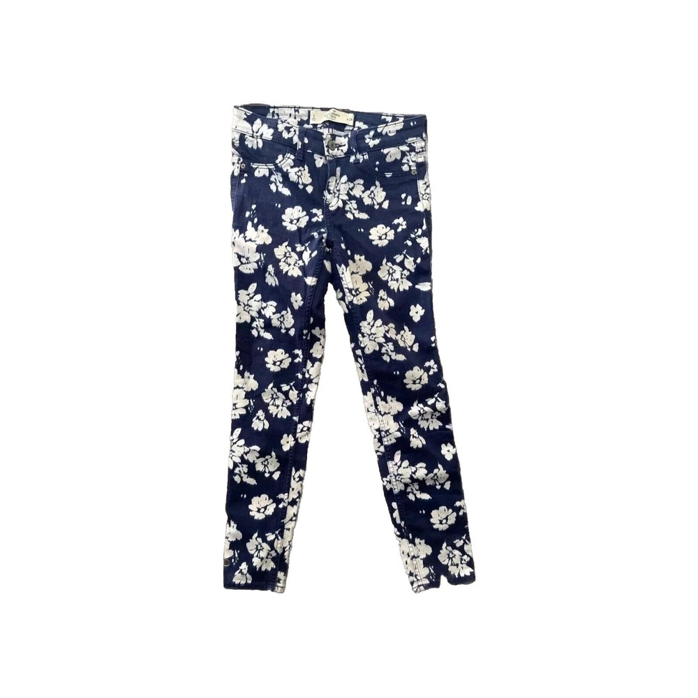 Abercrombie & Fitch Women's Skinny Jeans Size 26 Navy Blue White Floral‎ Stretch